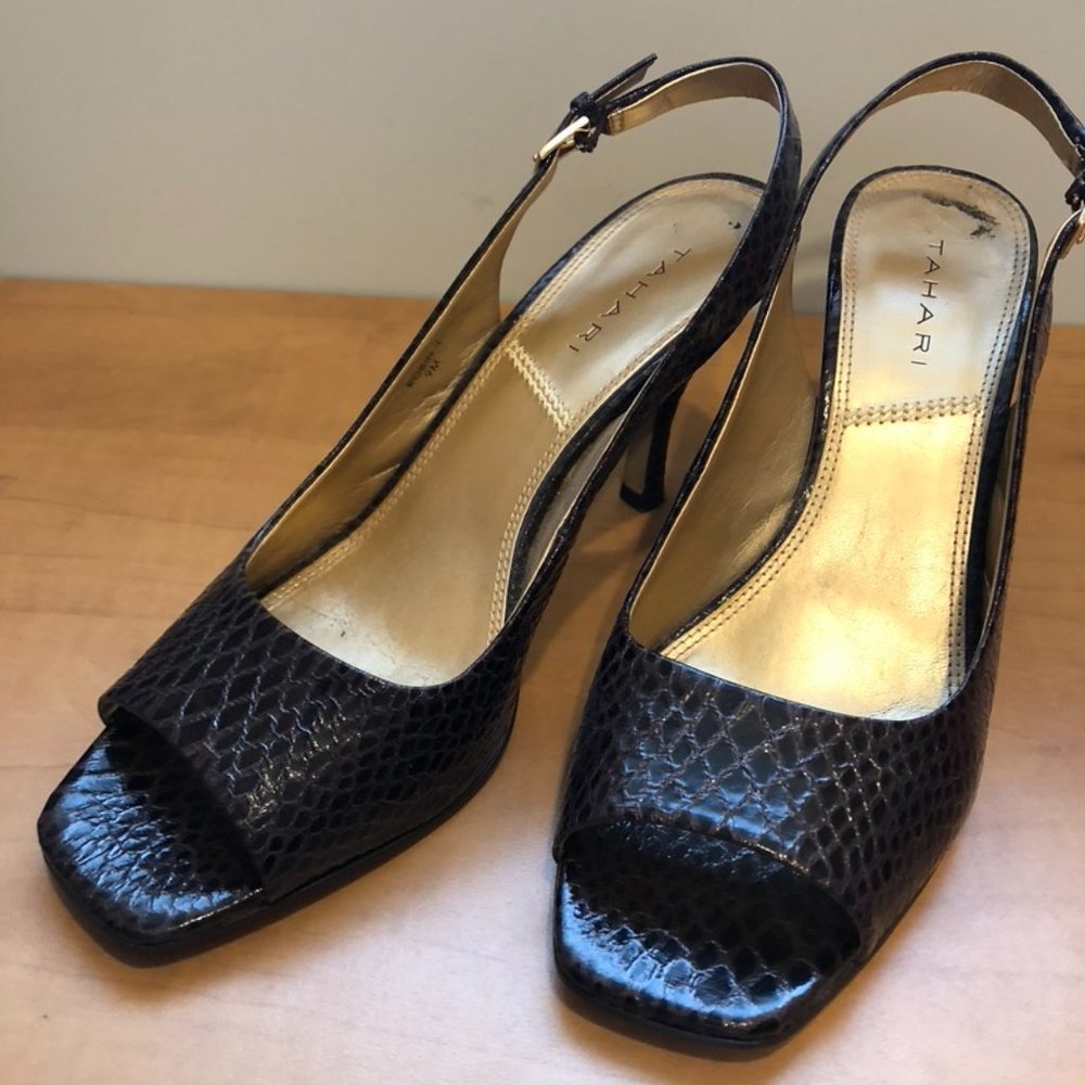 Tahari Slingbacks in Brown Crocodile
